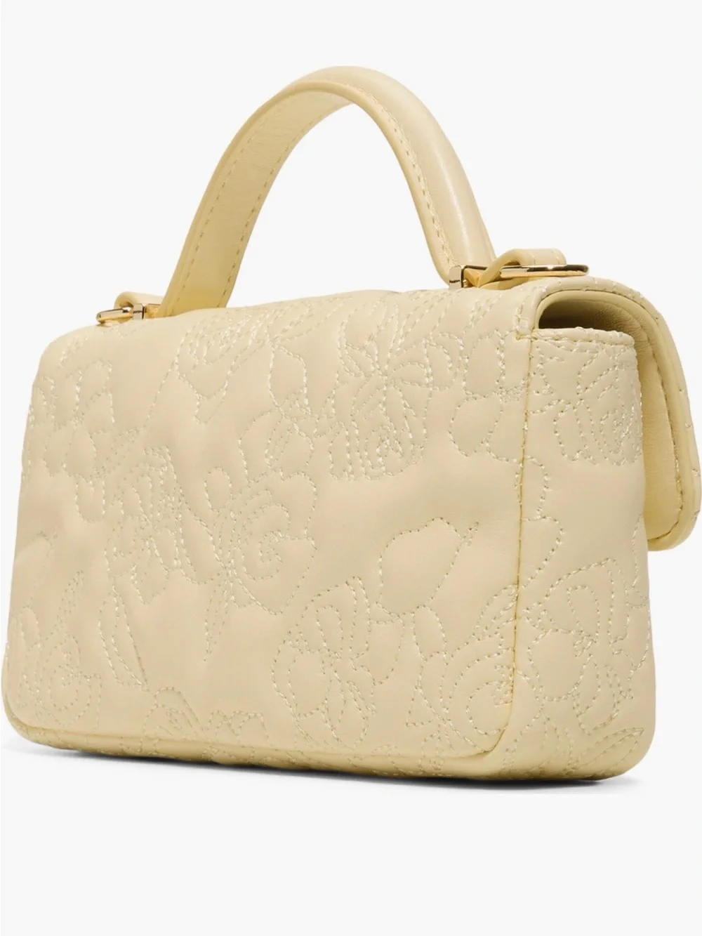 Ted Baker Cream Quilted Top-Handle Satchel with Gold Hardware